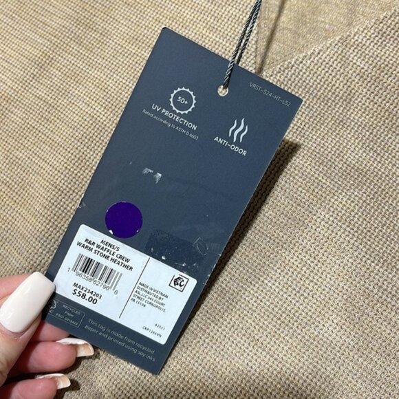 VRST Men's Warm Stone Heather R&R Waffle Crew Top - Picture 7 of 9